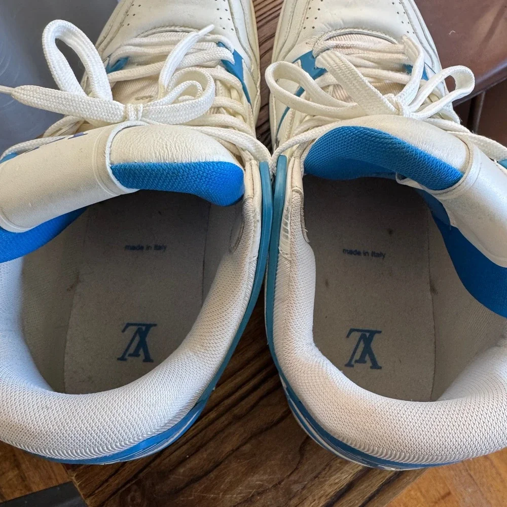 Louis Vuitton LV Trainer Sneakers White Blue Leather Men's Size 11 GO 0270 - Picture 7 of 9